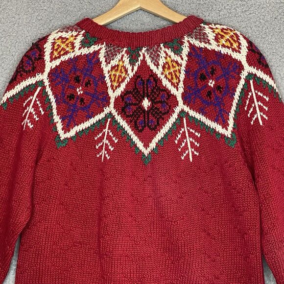 Vintage Northern Isles Hand Knit Sweater Sz L Red Fair Isle Ski 80s 90s - Picture 14 of 16